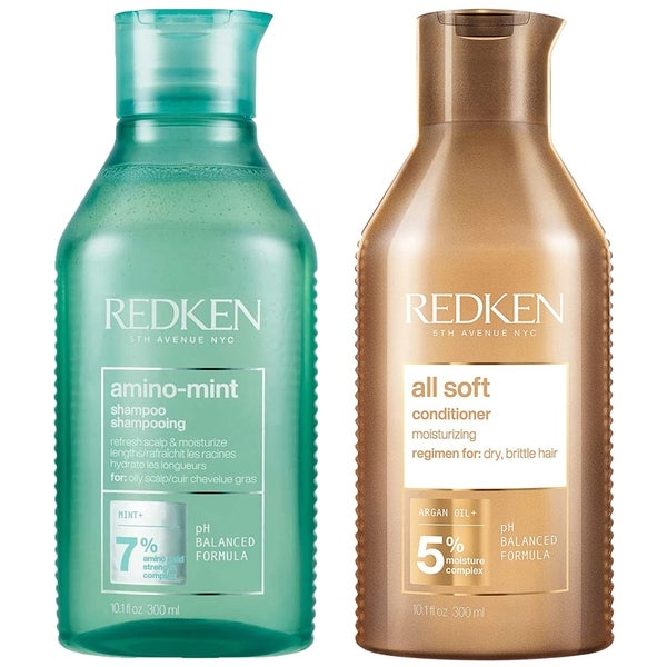 Redken Redken Amino Mint Scalp Cleansing for Greasy Hair Shampoo and All Soft Hydrating Care Conditioner Bundle