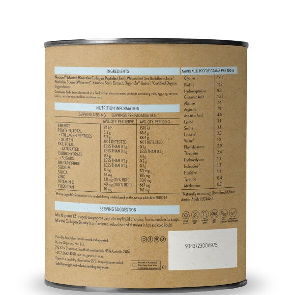 Nutra Organics Nutra Organics Marine Collagen Beauty Supplements 225g Consegna Veloce