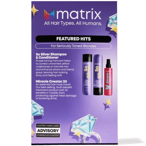 Matrix Matrix So Silver Purple Shampoo Conditioner and Miracle Creator Gift Set for Blonde and Grey Hair Spedizione Gratuita