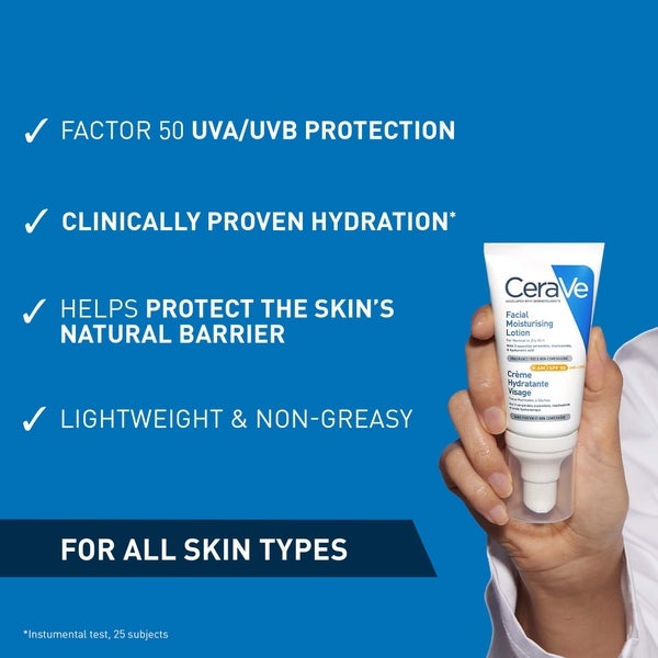 CeraVe CeraVe AM Lozione Idratante Viso SPF50 per Pelle da Normale a Secca 52ml Vendita calda