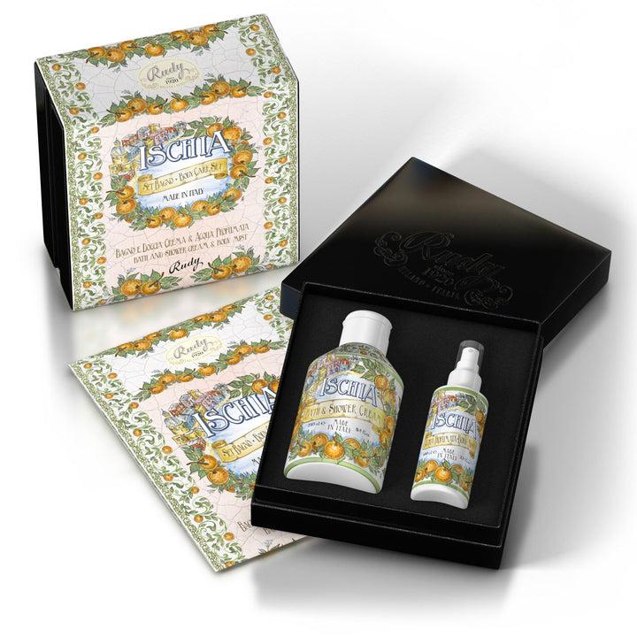 Rudy Profumi Scatola regalo con Bagno & Doccia Schiuma 250 mL + Acqua Profumata 100 mLLe Maioliche di RudyLinea Ischia Offerta Anniversario